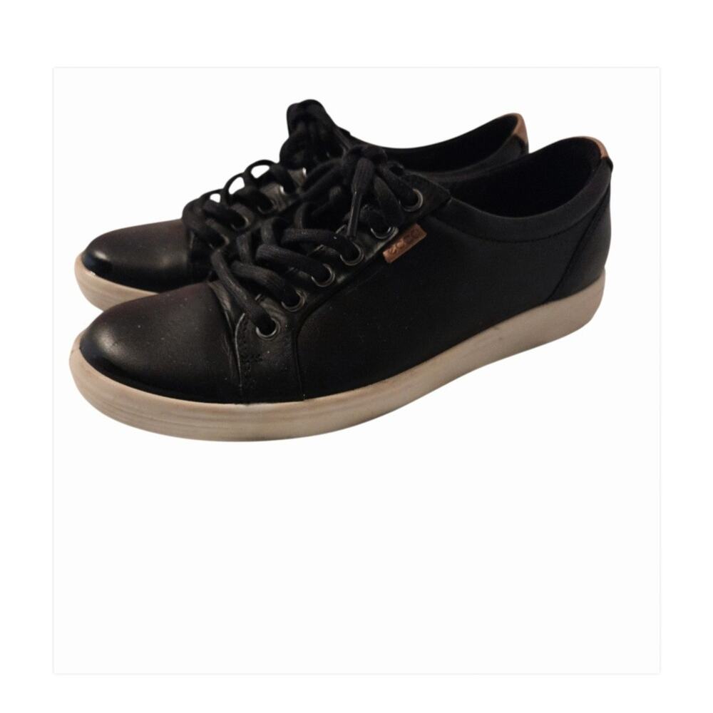 Ecco Soft 7 Women's Black Leather Sneakers Shoes Size 38 US 8/8.5- EUC
